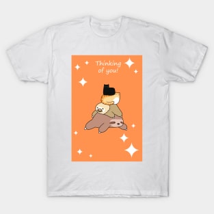 "Thinking of You" Sloth and Cat Stack T-Shirt